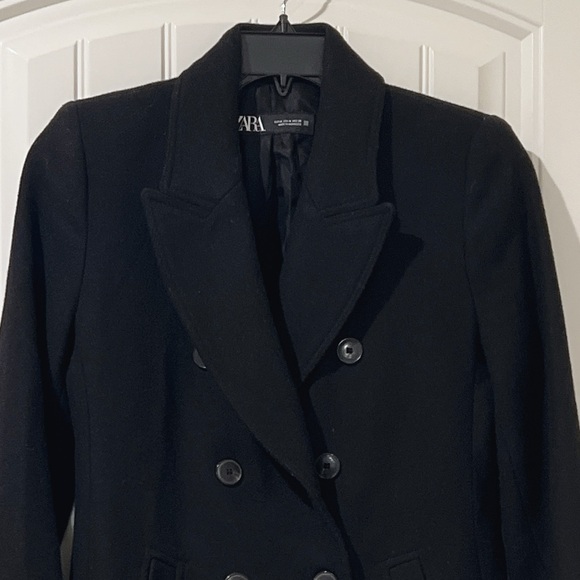 NWOT ZARA LONG SLEEVE WOOL BLEND DOUBLE-BREASTED CLASSIC PEA COAT BLACK Size M - Picture 7 of 9